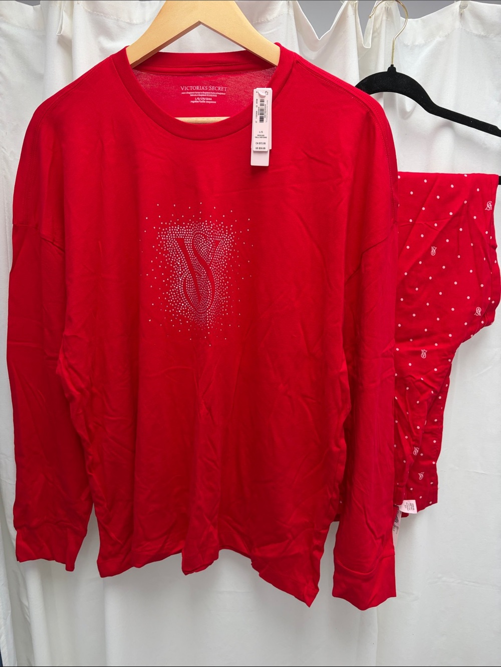 Victoria's Secret Red Rhinestone Logo Lounge pajama set Large Cotton Blend